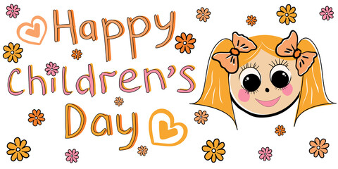 Vector Illustration Of Happy Children's Day, happy kids, boy and girl, baby faces, boy and girl smiling, funny kids