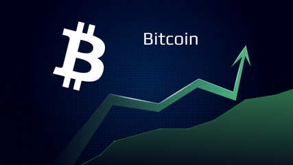 Bitcoin BTC in uptrend and price is rising. Crypto coin symbol and green up arrow. Uniswap flies to the moon. Vector illustration.