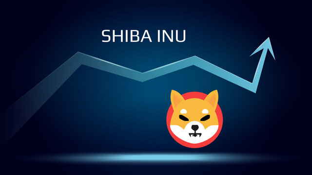 Shiba Inu SHIB in uptrend and price is rising. Crypto coin symbol and up arrow. Uniswap flies to the moon. Vector illustration.