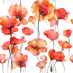 Red poppies watercolor illustration - obrazy, fototapety, plakaty