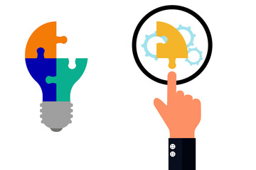 Brainstorming hand pointing out the missing piece