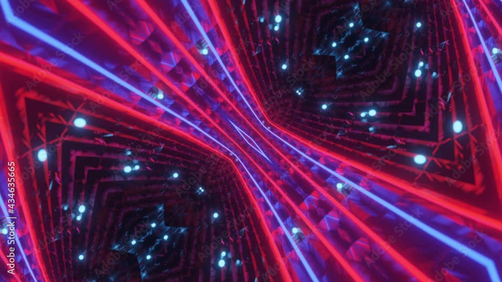 Aufkleber moving multicolored kaleidoscope patterns with neon glow. looped abstract animation. 3d render