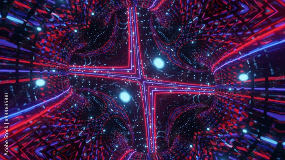 Poster moving multicolored kaleidoscope patterns with neon glow. looped abstract animation. 3d render