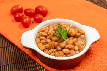 ceramic pot with cooked carioca beans