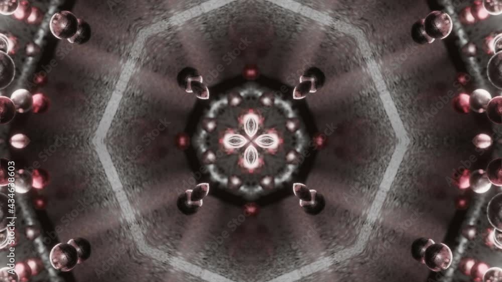 Poster abstract moving fantastic kaleidoscope patterns and ornaments. looped animation. 3d render