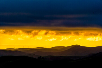 Silhouette of Hills at Sunset, Clouds, sunrise