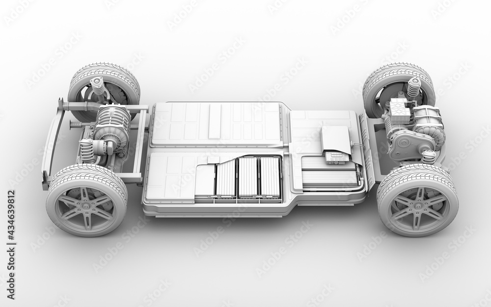 Poster clay rendering. cutaway view of electric vehicle battery pack. 3d rendering image.