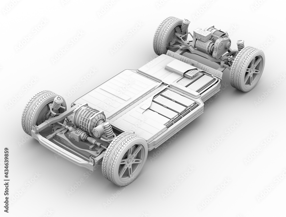 Poster clay rendering. cutaway view of electric vehicle battery pack. 3d rendering image.