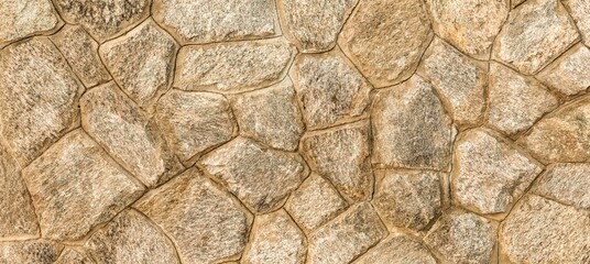 Panorama of Building exterior brown granite block wall texture and background seamless