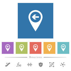 Previous target GPS map location flat white icons in square backgrounds
