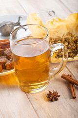 Hot chamomile tea made of wild flowers