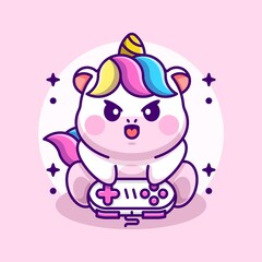 Cute unicorn playing gaming cartoon