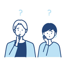悩んでいる男女のイラスト素材