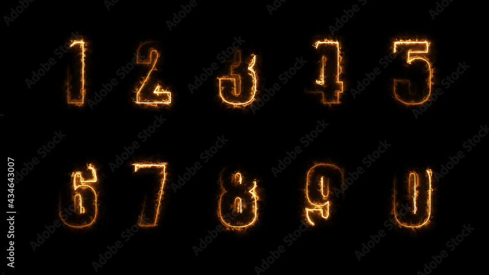Poster 3d rendering glow of contours of numbers on a black background. neon design elements. futuristic glo