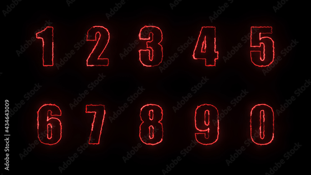 Poster 3d rendering glow of contours of numbers on a black background. neon design elements. futuristic glo