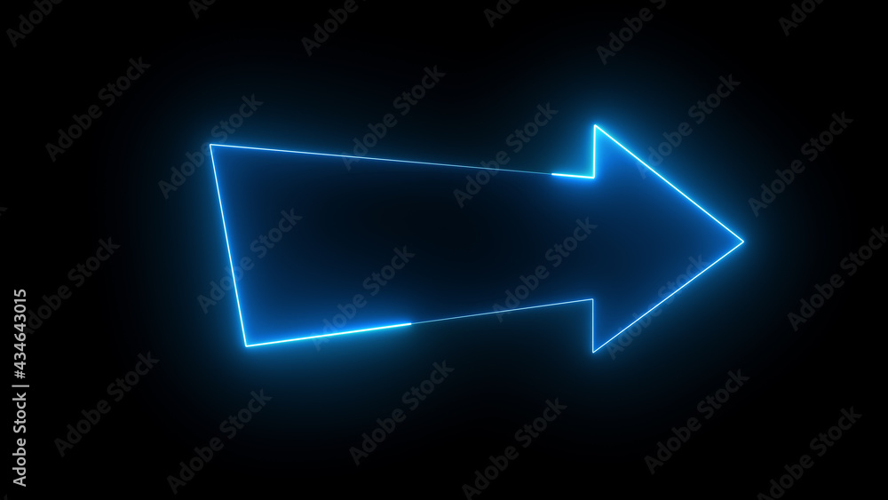 Poster 3d rendering glow effects of an arrow outline on a black background. neon design elements