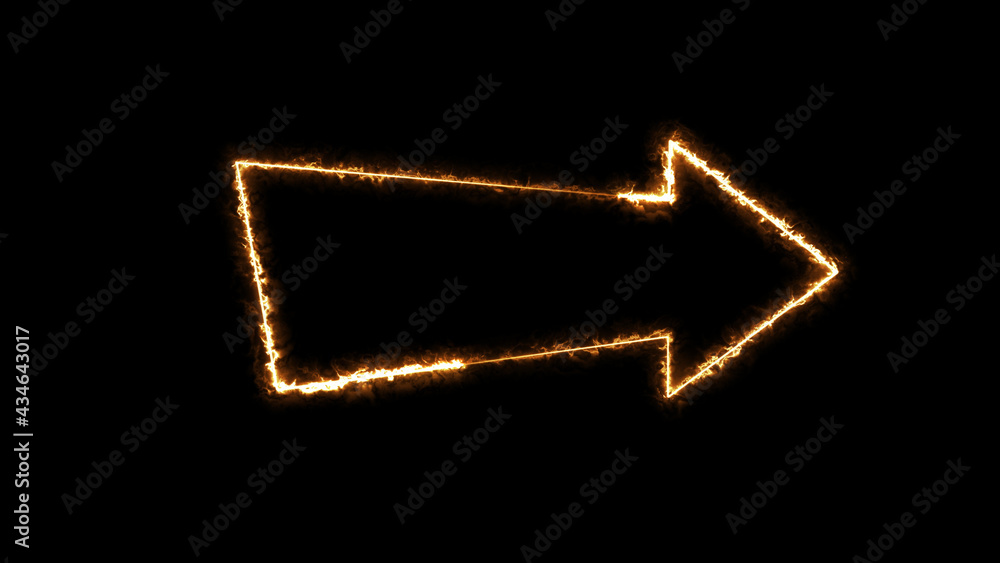 Poster 3d rendering glow effects of an arrow outline on a black background. neon design elements