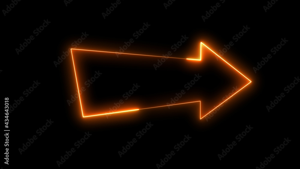 Poster 3d rendering glow effects of an arrow outline on a black background. neon design elements