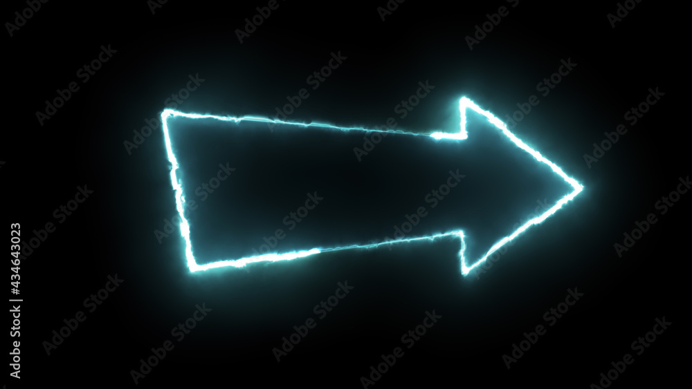 Poster 3d rendering glow effects of an arrow outline on a black background. neon design elements