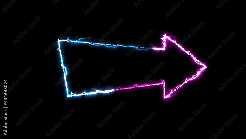 Poster 3d rendering glow effects of an arrow outline on a black background. neon design elements