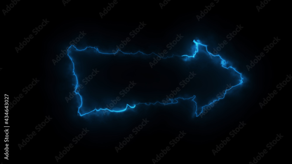 Poster 3d rendering glow effects of an arrow outline on a black background. neon design elements