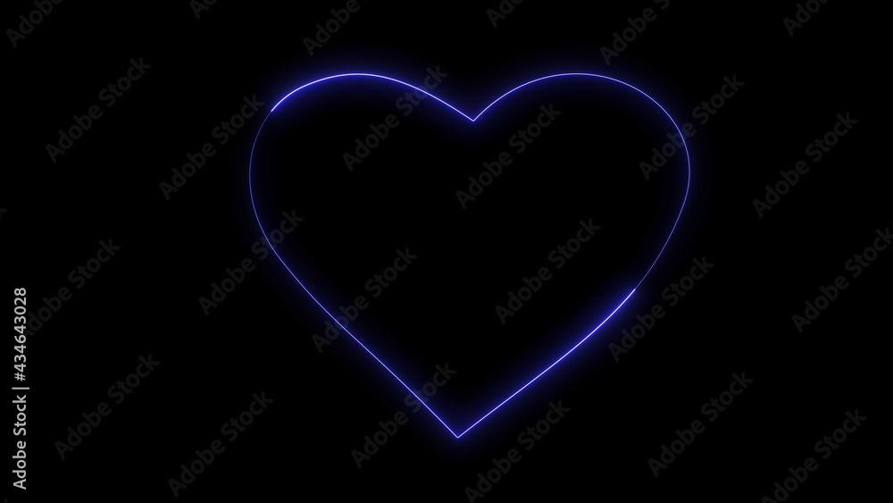 Poster 3d rendering glow effects of the contour of the heart on a black background. neon design elements