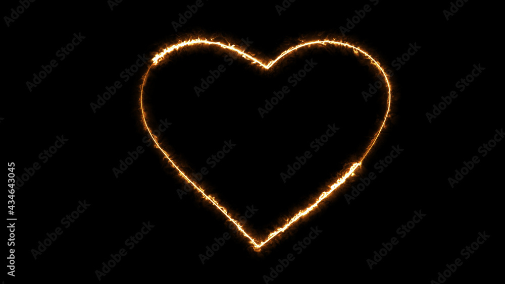 Poster 3d rendering glow effects of the contour of the heart on a black background. neon design elements