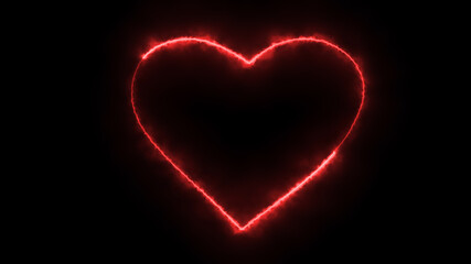 3D rendering glow effects of the contour of the heart on a black background. Neon design elements