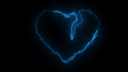3D rendering glow effects of the contour of the broken hearton a black background. Neon design elements