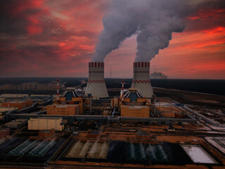 Nuclear power plant, aerial view