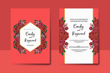 Wedding invitation frame set, digital art hand drawn Watercolor Pink and Purple Rose Flower design Invitation Card Template