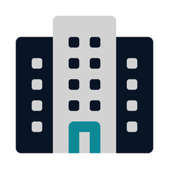 icon office building using flat style and blue color dominate
