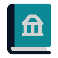 icon book to study history and building using flat style and blue color dominate