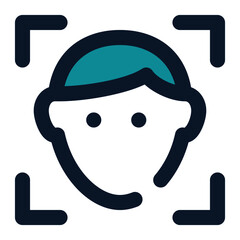 icon face recognition security biometric using filled line style and blue color