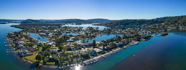 Bay and Island Aerial Panorama Waterscape