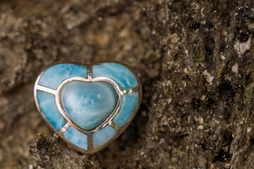 heart shaped silver Larimar ring