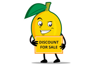 Lemon Cartoon mascot or character holding a sales discount board
