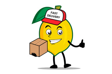 Lemon Cartoon mascot or character as a delivery courier officer