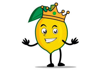 Lemon Cartoon mascot or character as a king and wearing a royal crown