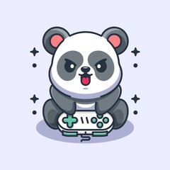 Cute panda playing gaming cartoon