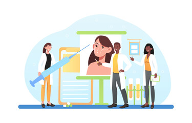 Smiling male and female doctors are performing plastic surgeon together