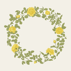 Summer wreath with yellow roses.