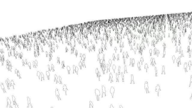Drawn Outline Of Crowd Of People In White Backdrop. animation