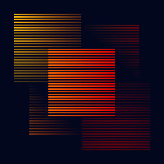 Minimalistyczne tło z paskami i kwadratami w pomarańczowym, ż&oacute;łtym i czerwonym kolorze. Kompozycja geometrycznych neonowych kształt&oacute;w.