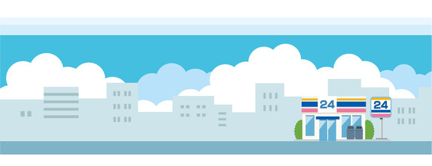 コンビニのある街中の風景のイラスト素材