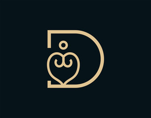 D Letter Initial abstract Human Love Logo Design Template. Business, Company, Corporate Icon Line Art Vector