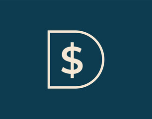 D Letter Initial us dollar sign Logo Design Template. Business, Company, Corporate, Financial Icon Line Art Vector