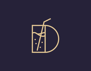 D Letter Initial Fresh drinks Logo Design Template. Business, Company, Corporate, Restaurant, Cafe Icon Line Art Vector