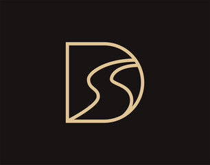Creative Elegant Minimalist D Letter Initial River Logo Design Template. Business, Company, Corporate Icon Line Art Vector