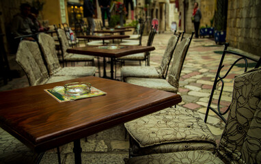 empty café in Kotor Montenegro